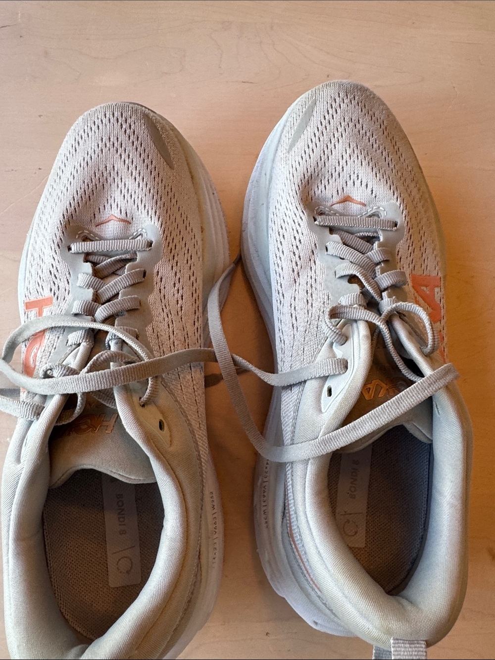 Hoka One One Women's Running Shoes in Light Gray with Peach Accent